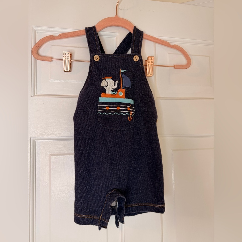 Pekkle Navy Kids Overalls with Boat Design